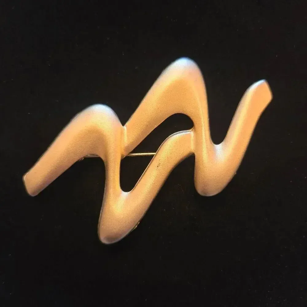 Vintage Brushed Gold Squiggle Pin Brooch